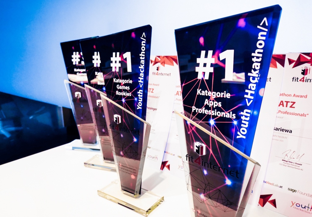 Pokale des Youth Hackathon für die besten Projekte